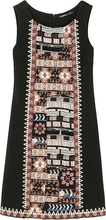 Women's short elastic dress Desigual, black with floral motifs