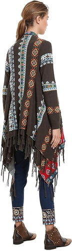 Дамска жилетка с етно мотиви и ресни Desigual