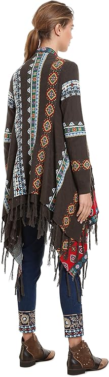 Women's vest with ethnic motifs and fringes Desigual