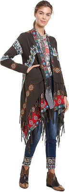 Дамска жилетка с етно мотиви и ресни Desigual