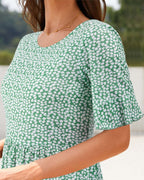 STYLEWORD Women's elegant dress, green with white flowers
