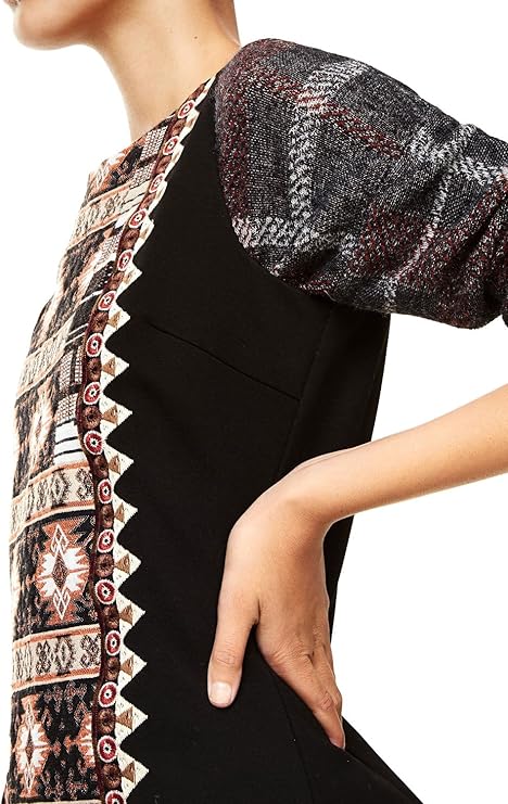 Women's short elastic dress Desigual, black with floral motifs