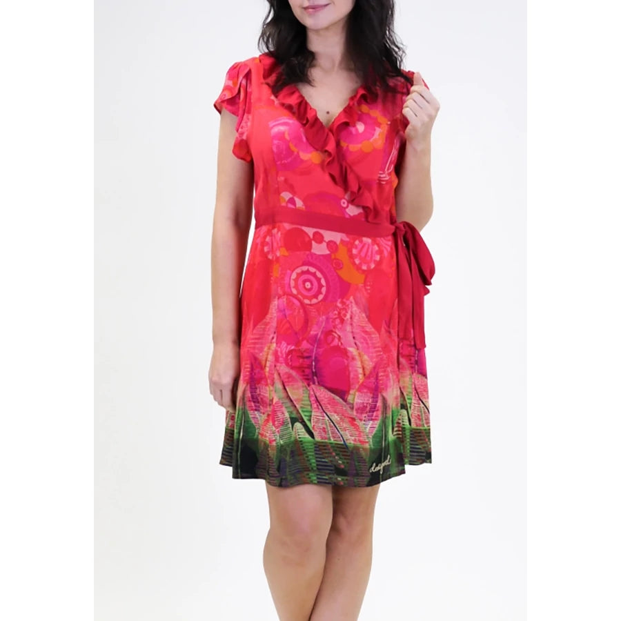 Desigual Women's summer dress Apolonia, red with floral motifs