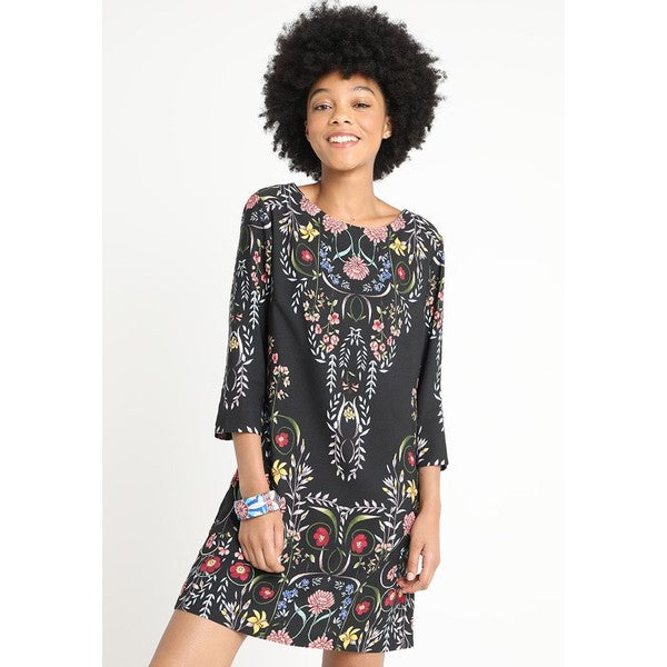 Desigual Women's elegant dress Clementine, black with floral motifs