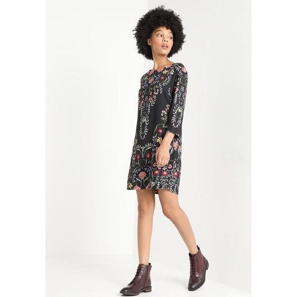 Desigual Women's elegant dress Clementine, black with floral motifs