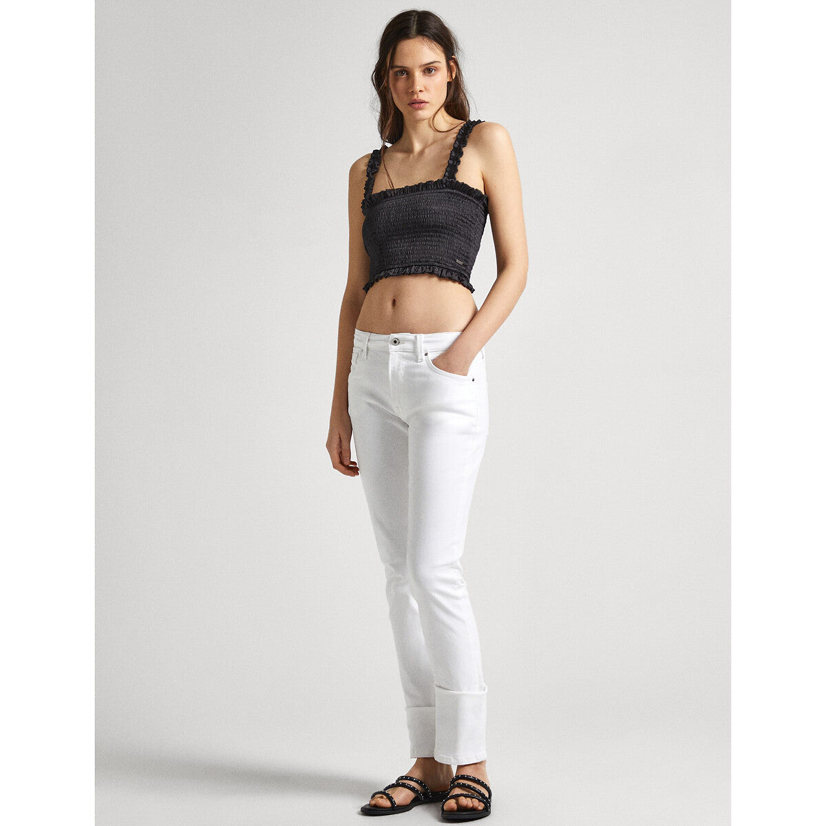 Women's cotton jeans PEPE JEANS slim leg, white 