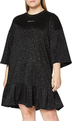 Replay Women's Maxi cotton spring-summer dress, black with gold thread