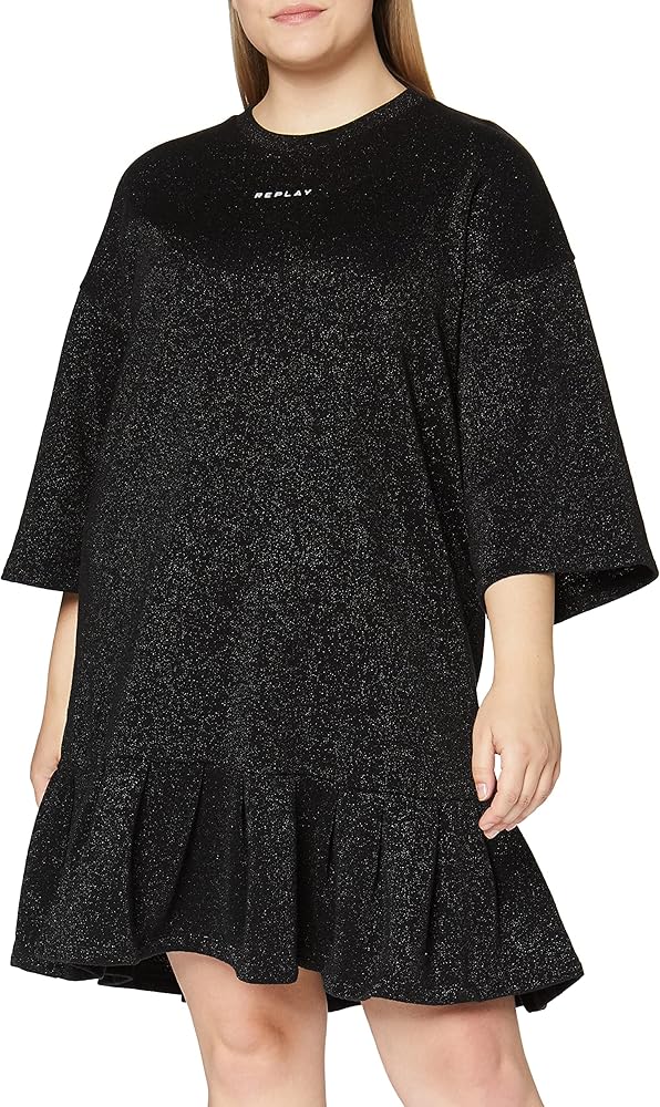 Replay Women's Maxi cotton spring-summer dress, black with gold thread