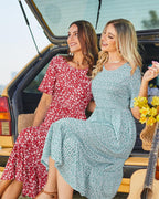 STYLEWORD Women's elegant dress, green with white flowers