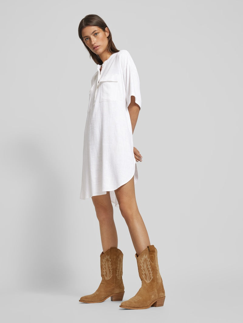 VERO MODA Women's linen tunic with short sleeves, white
