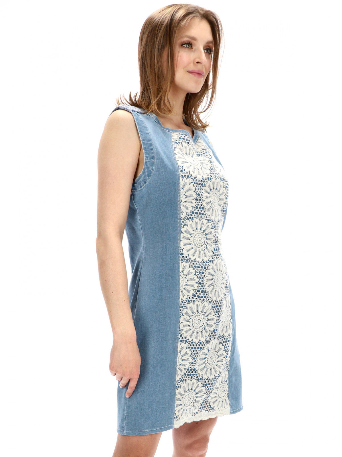 Desigual Women's cotton denim dress, blue with flower embroidery