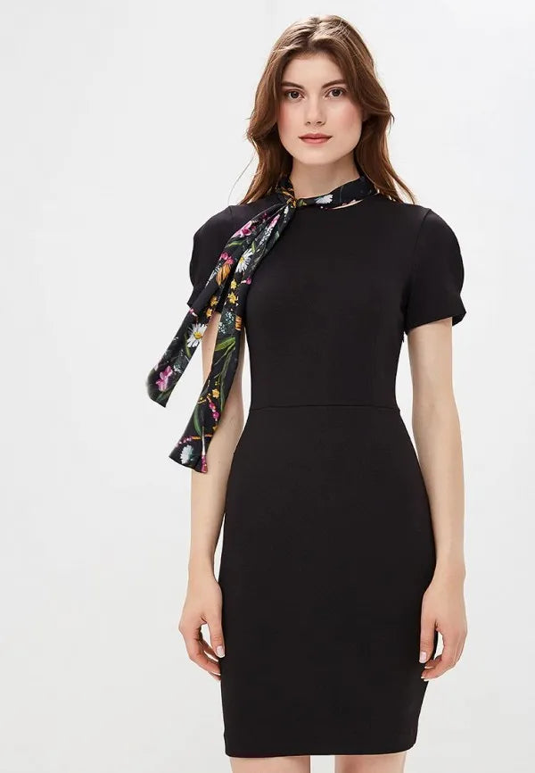 Blugirl Folies Women's classic short dress, black with floral scarf