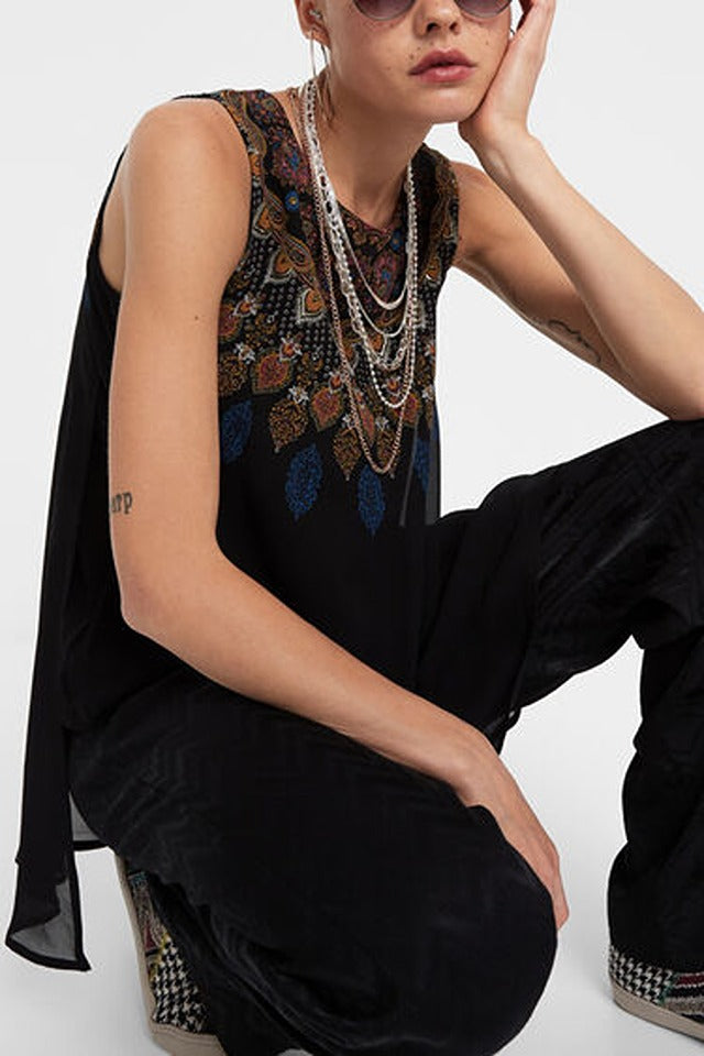 Desigual Borneo Дамска блуза, черна с щампа