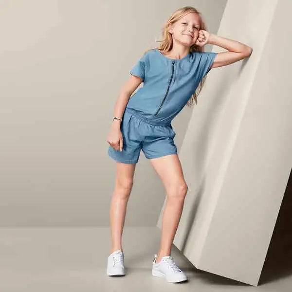 Cotton denim jumpsuit for girl, blue