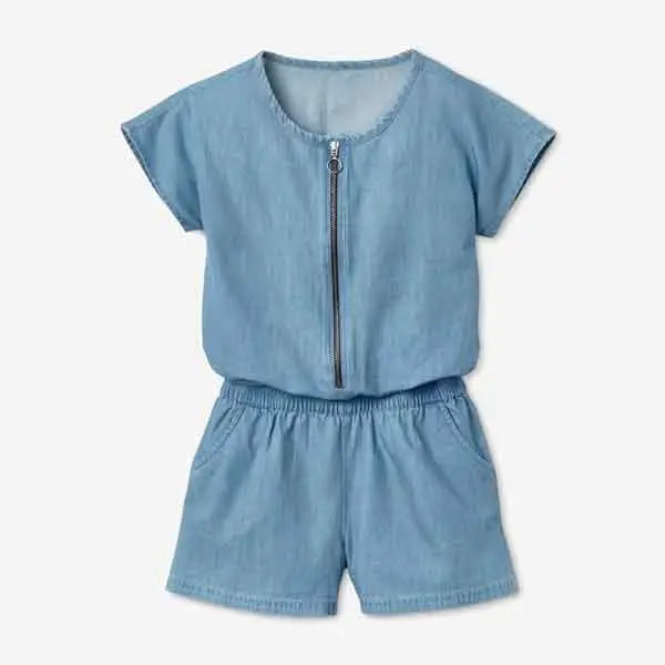 Cotton denim jumpsuit for girl, blue