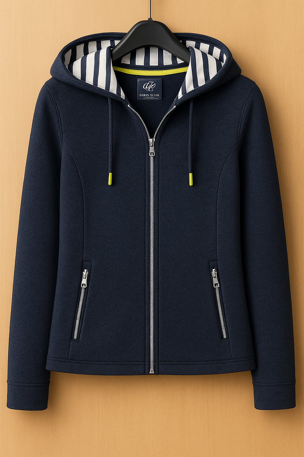 Дамски поларен суитчърт с качулка, тъмно син