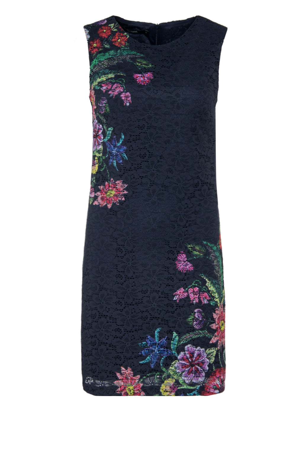 Desigual Women's lace dress, blue with flower print