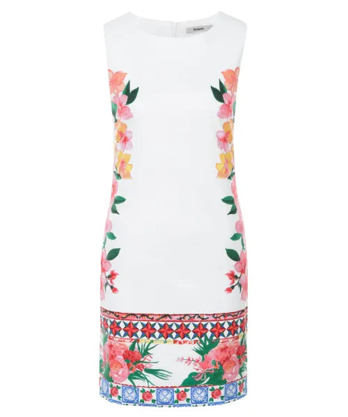 Desigual Women's short cotton dress Cher, white with flower print