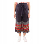 Desigual women's wide-leg pants, dark blue with colorful patterns