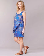 Desigual Women's summer dress, blue with colorful print motifs