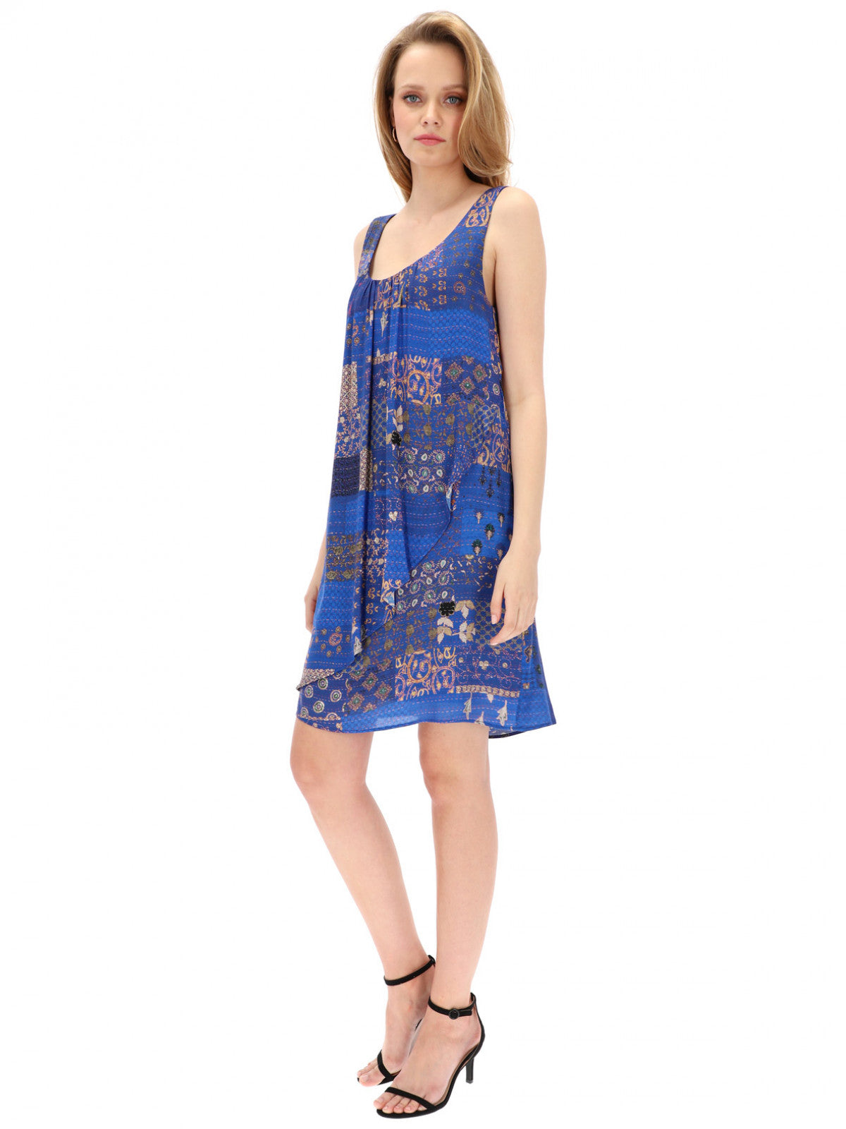 Desigual Women's summer dress, blue with colorful print motifs