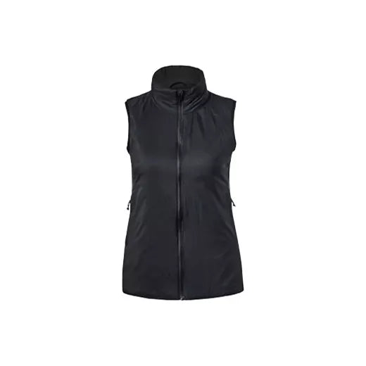 Women's long quilted vest with hood, dark blue 