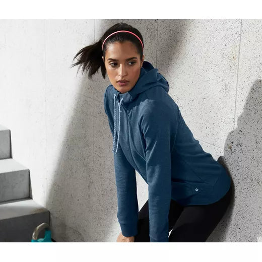 Дамски  спортен суитчърт с качулка, тъмно син