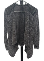 Women's knitted cardigan Haylis with leather accents, black-gray melange