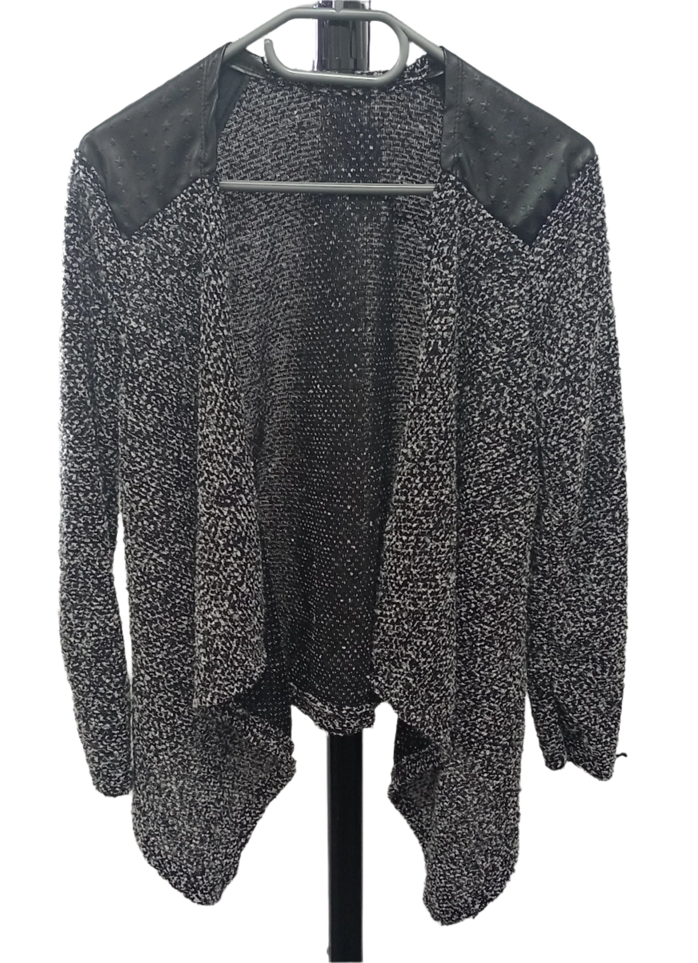 Women's knitted cardigan Haylis with leather accents, black-gray melange