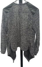 Women's knitted cardigan Haylis with leather accents, black-gray melange