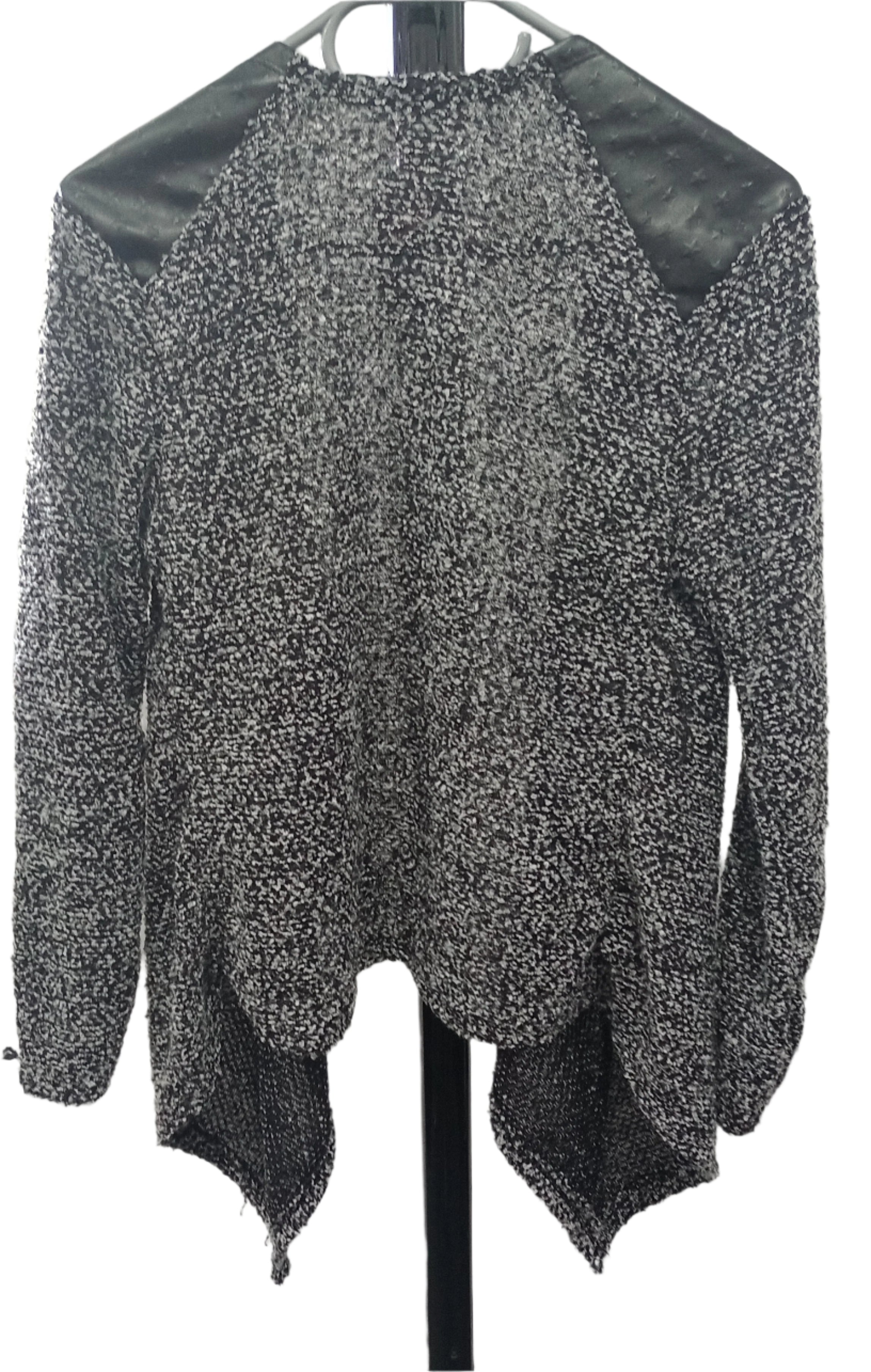 Women's knitted cardigan Haylis with leather accents, black-gray melange