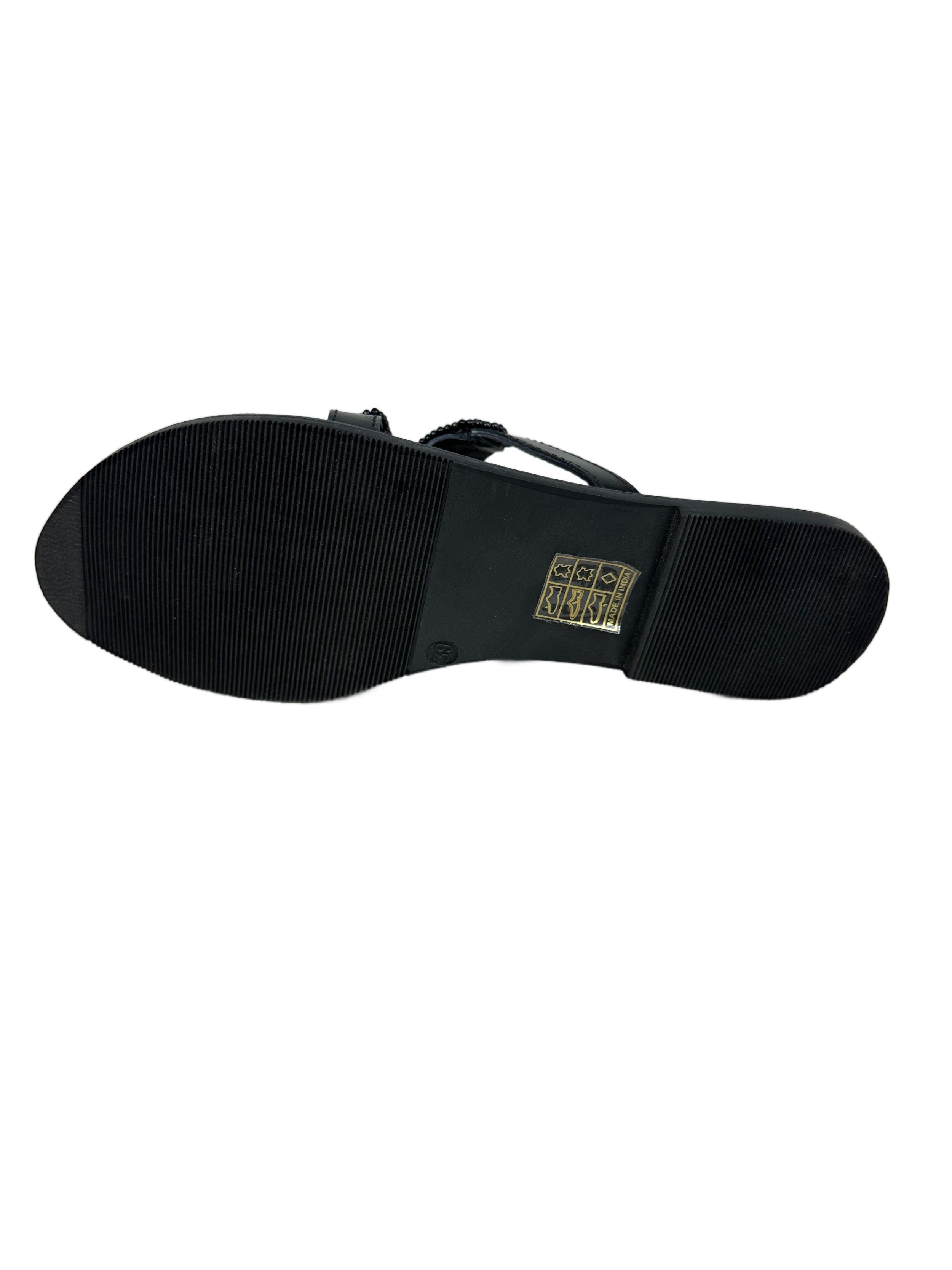 Women's leather slippers with decorative beads Manoukian, black