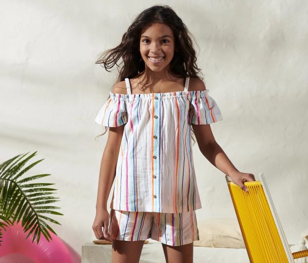 Children's blouse made of linen and cotton for girls, multi-colored