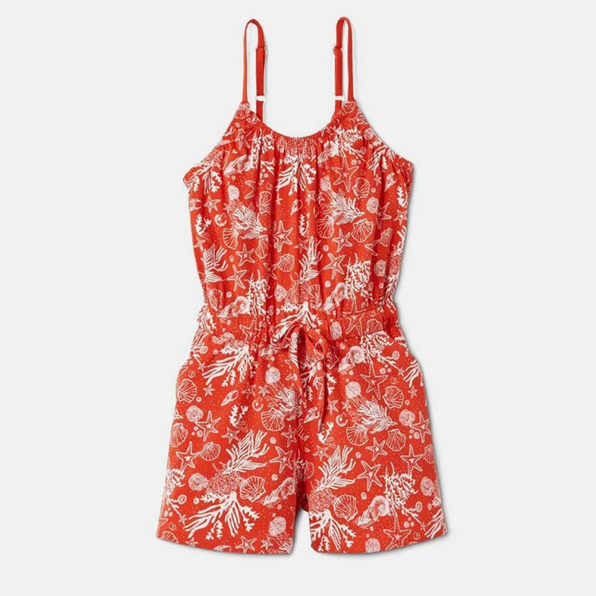 Organic cotton jumpsuit for girls, orange with white print 