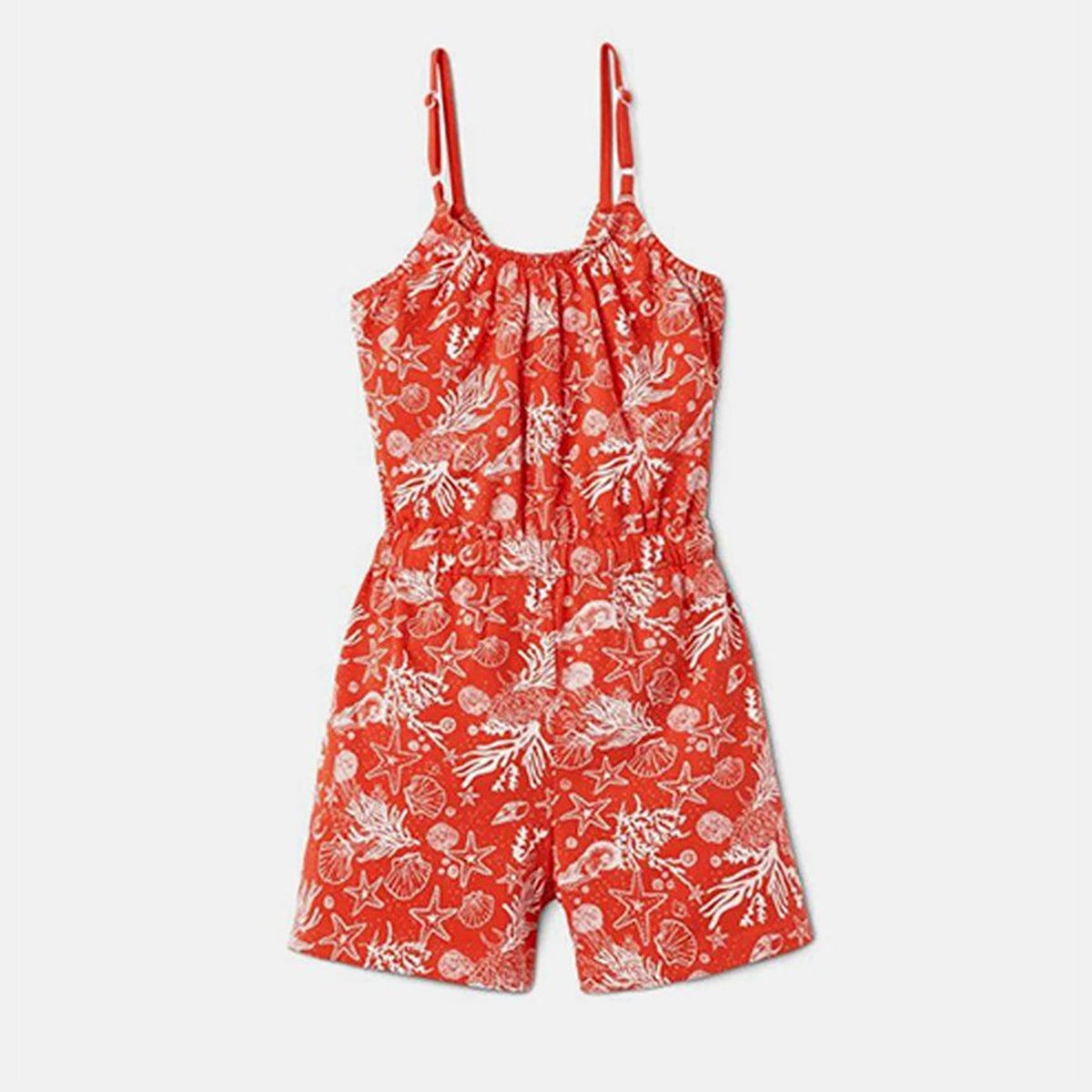 Organic cotton jumpsuit for girls, orange with white print 