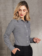 Women's cotton shirt By Mi, white-black check