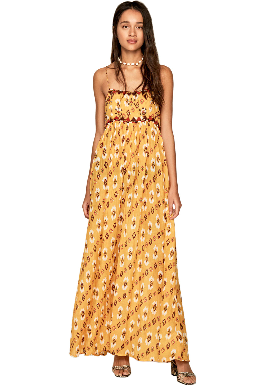Pepe Jeans Women's cotton summer dress, yellow with print