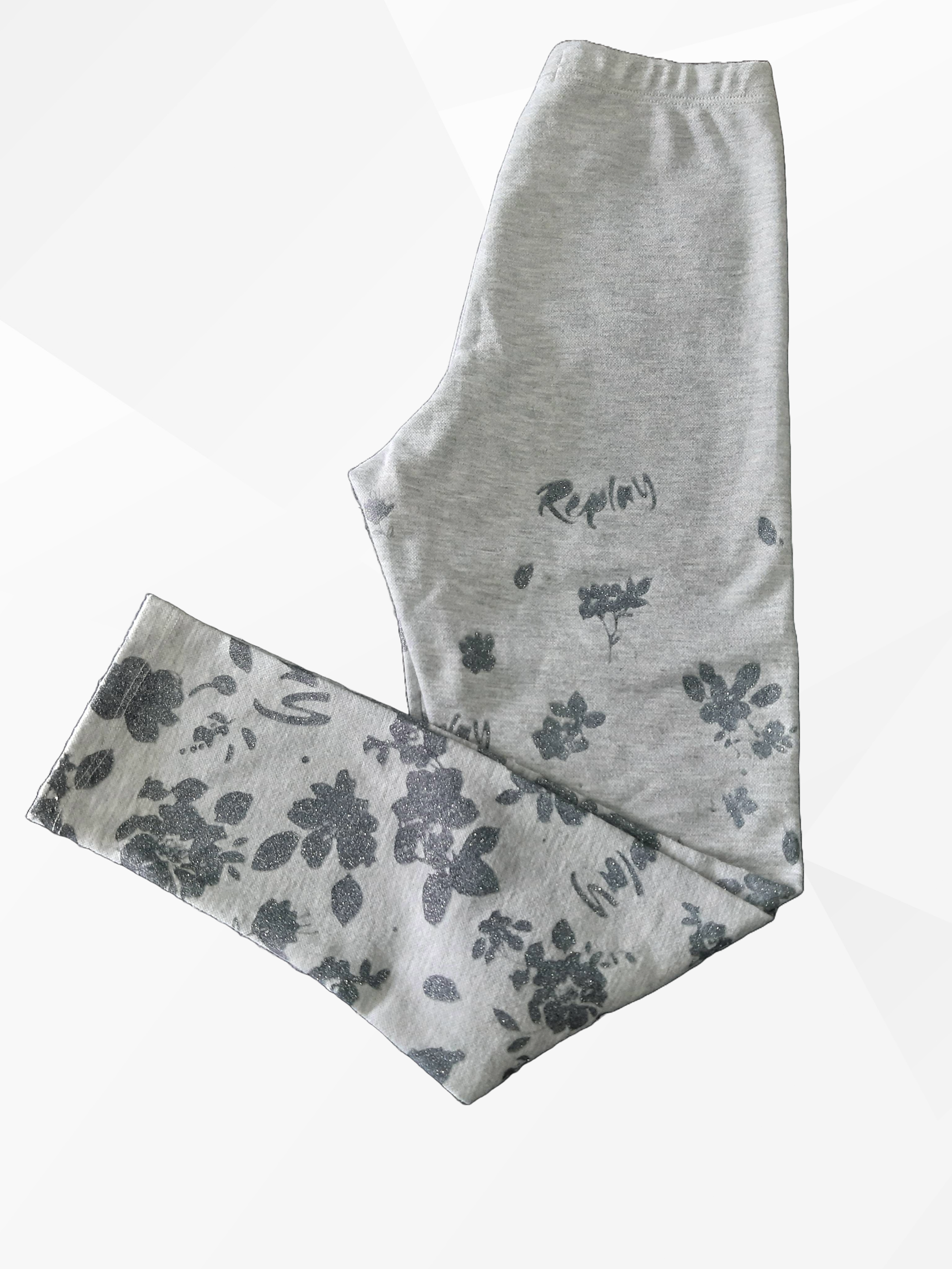 Children's elastic leggings with Replay applique, gray 