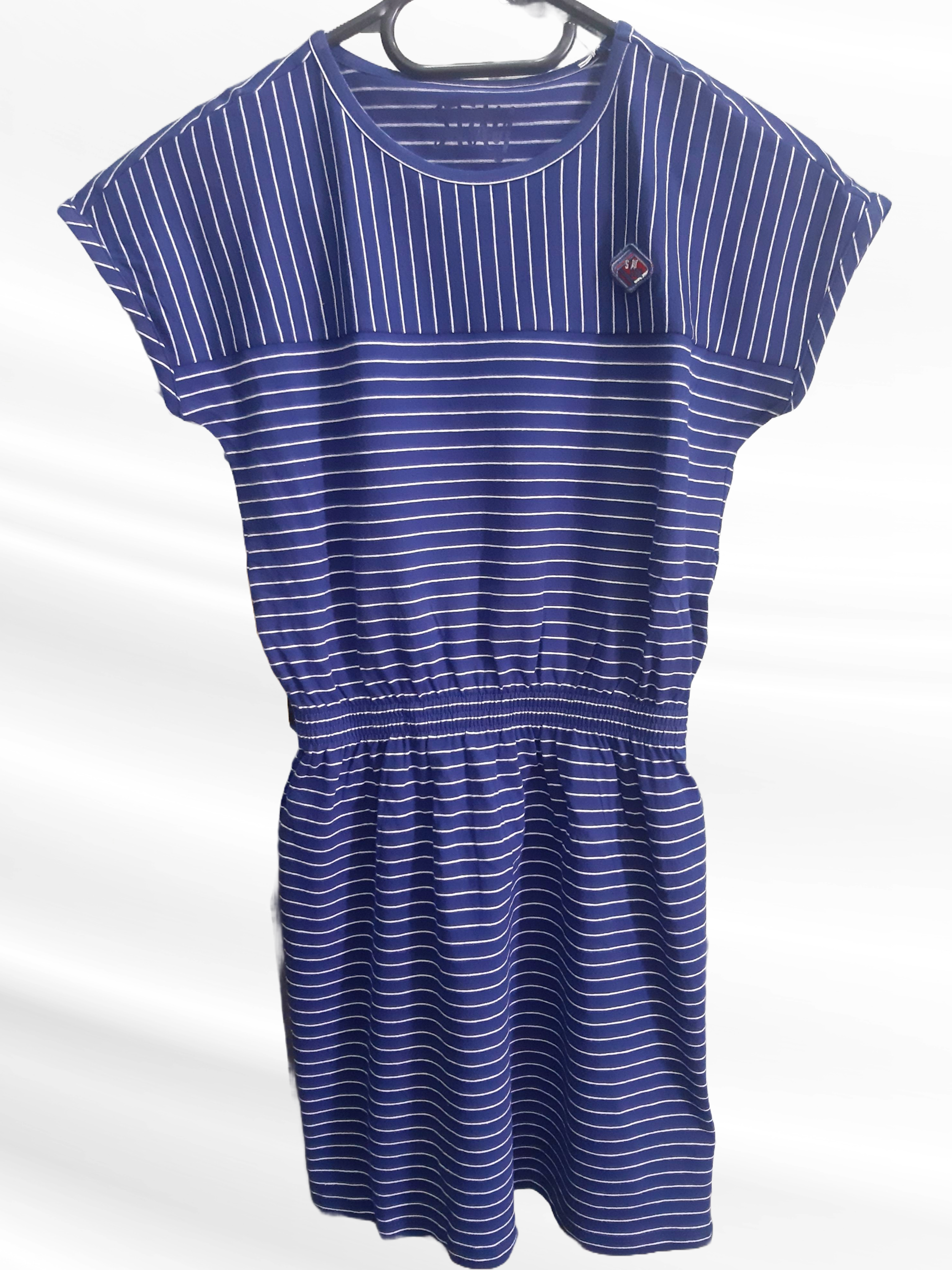 Children's cotton dress, blue with white stripes 