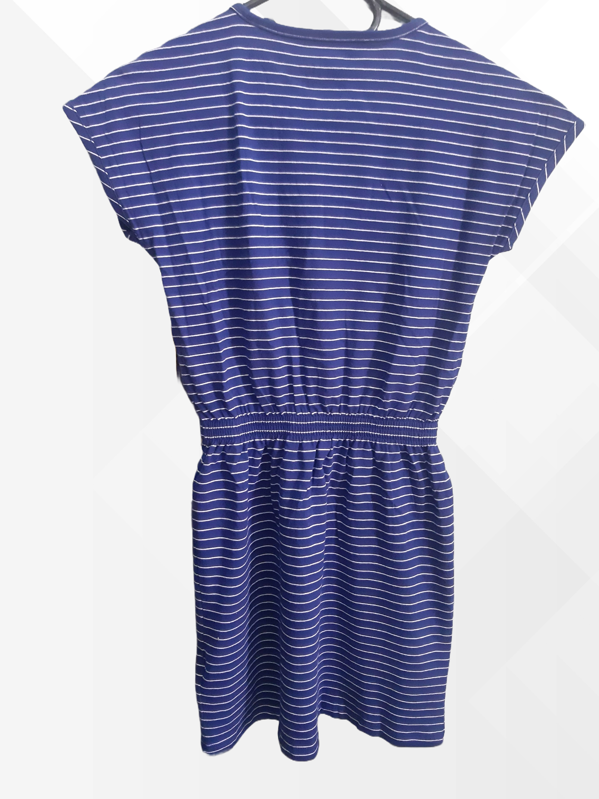 Children's cotton dress, blue with white stripes 