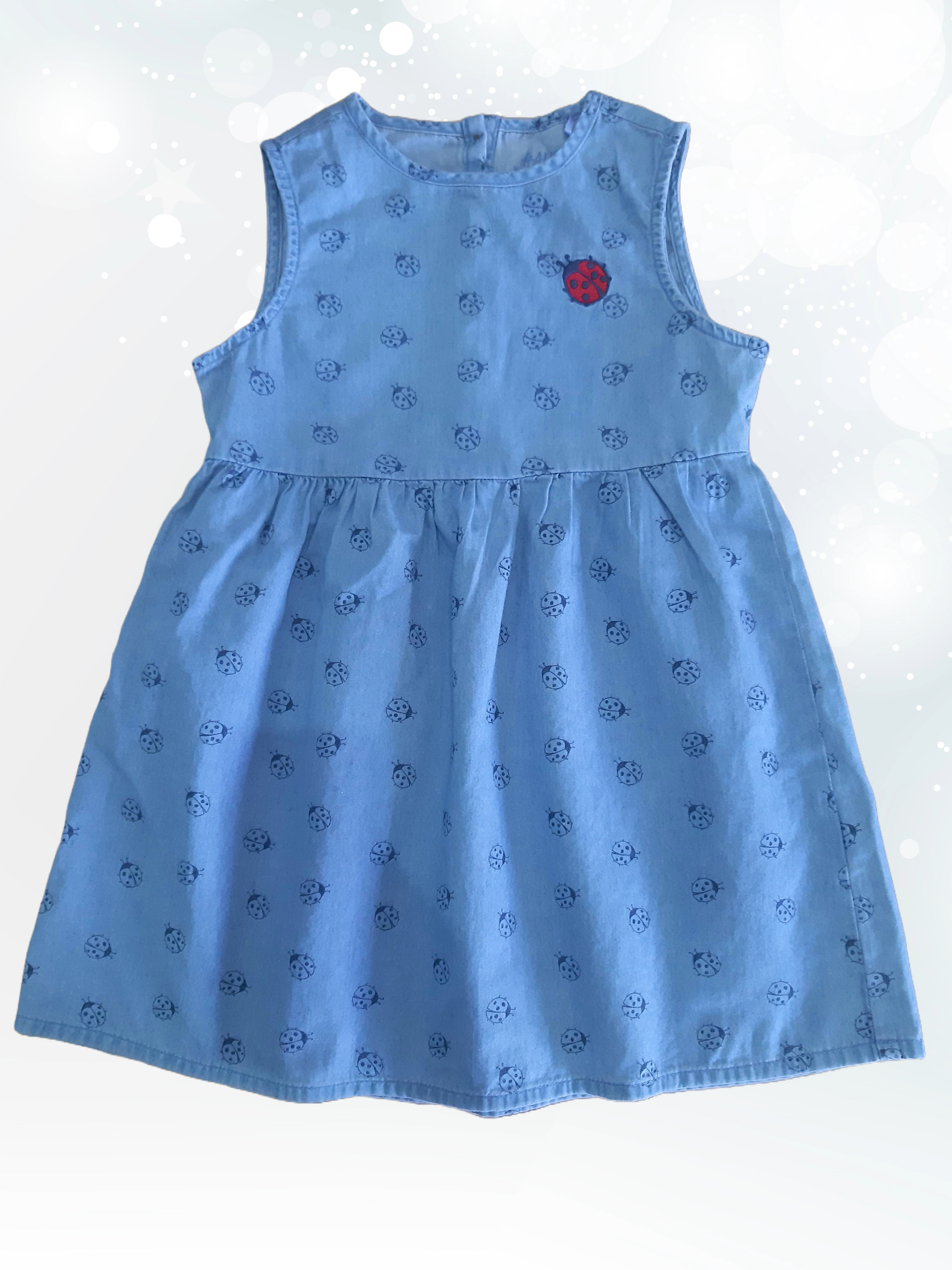 Children's cotton dress with ladybugs, blue 