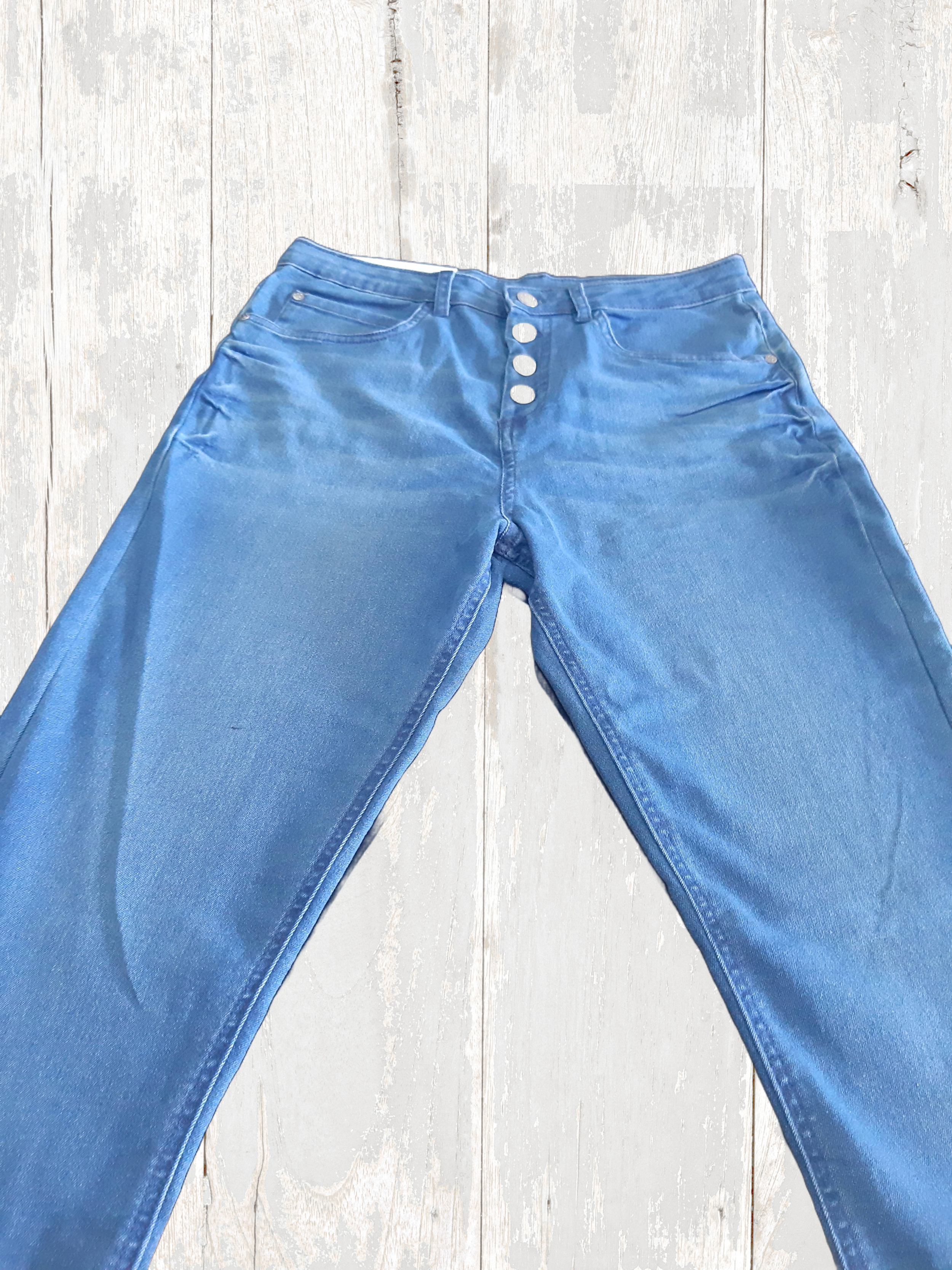 Children's cotton elastic jeans for girls with high waist, light blue