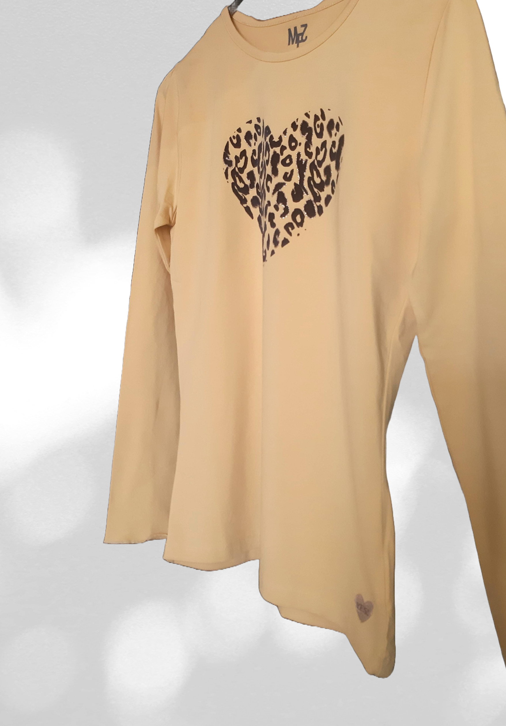 Children's cotton blouse for girls, yellow with Heart print