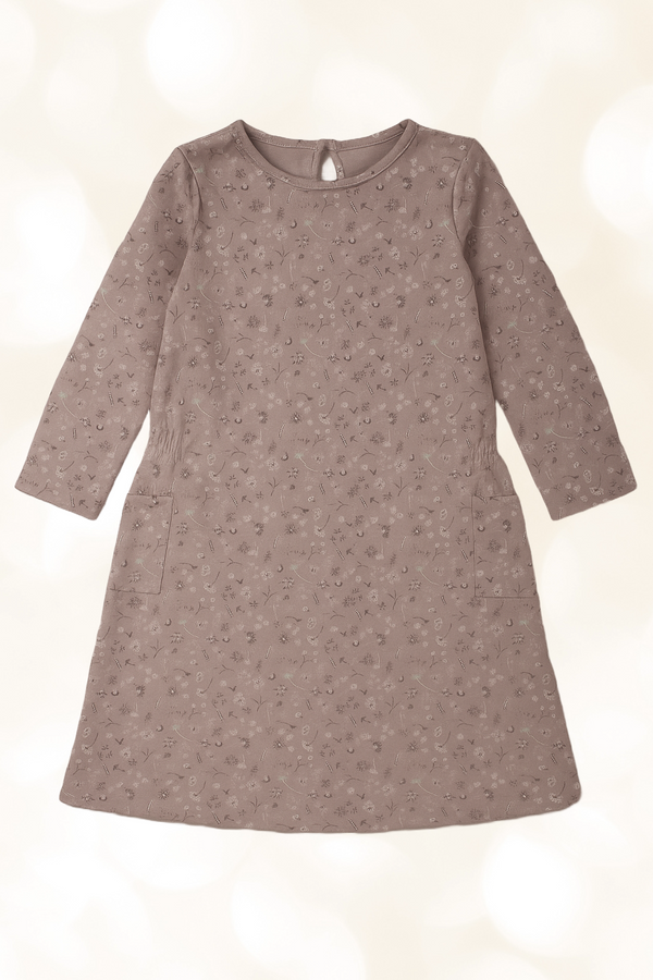 Children's cotton dress, pink with print 