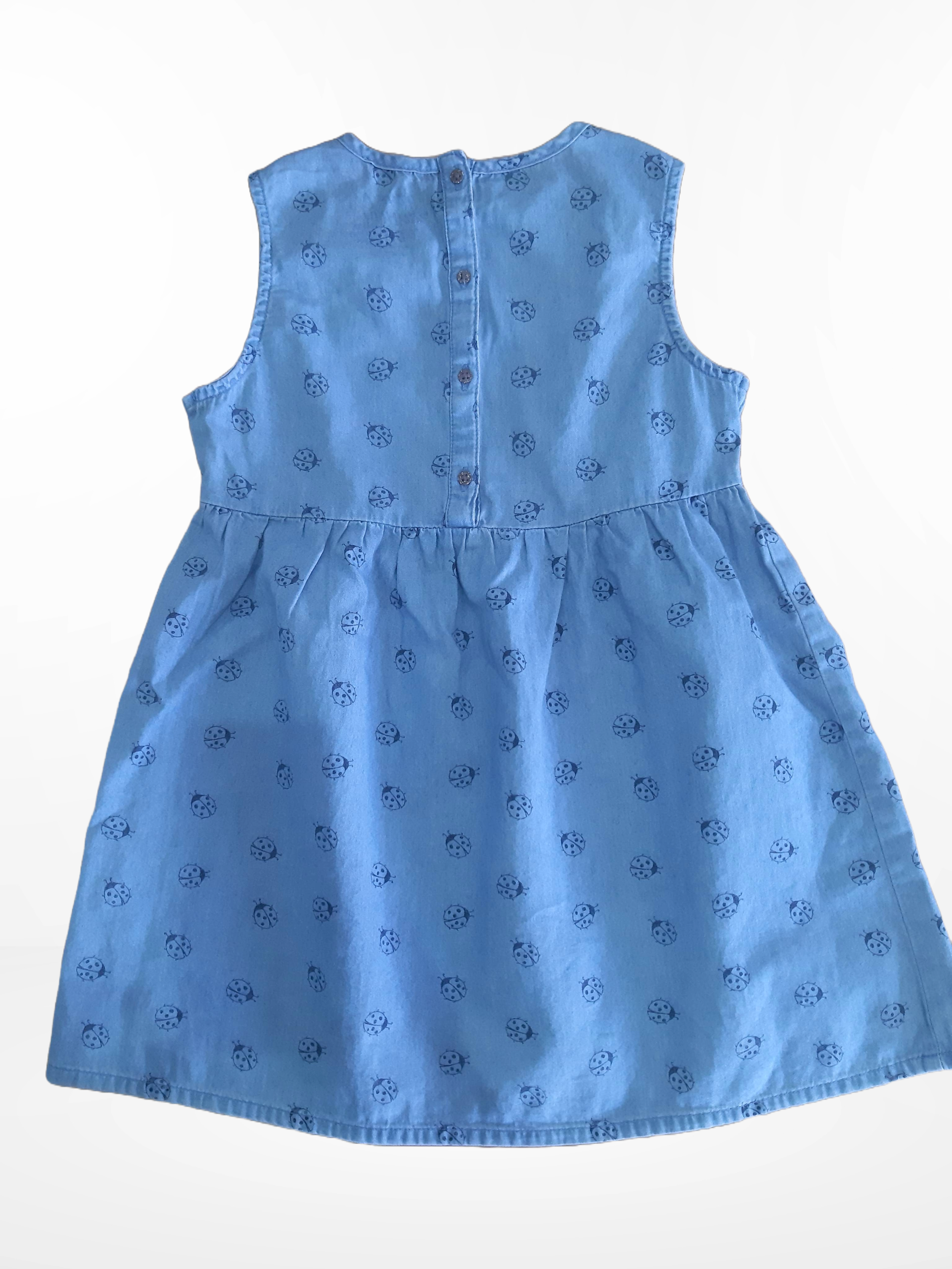 Children's cotton dress with ladybugs, blue 
