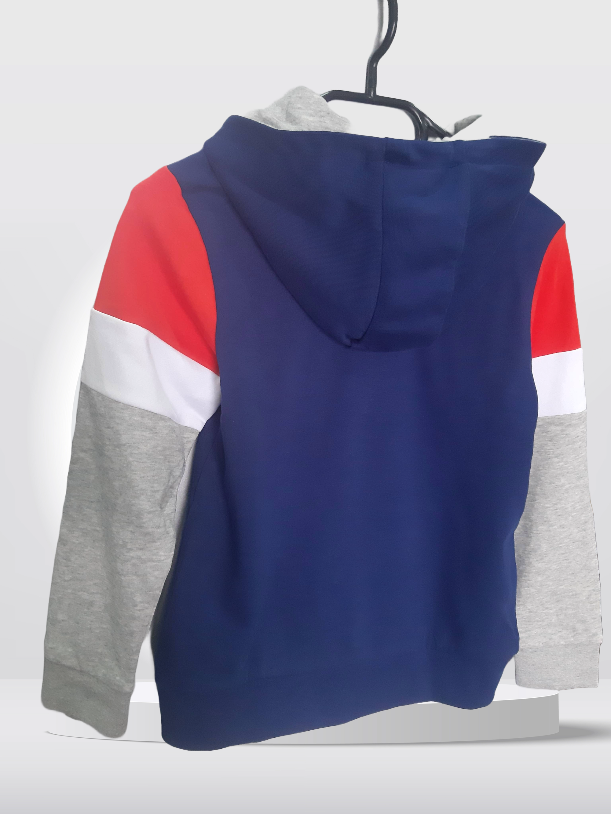 Children's cotton sweatshirt with hood, blue/multicolored 