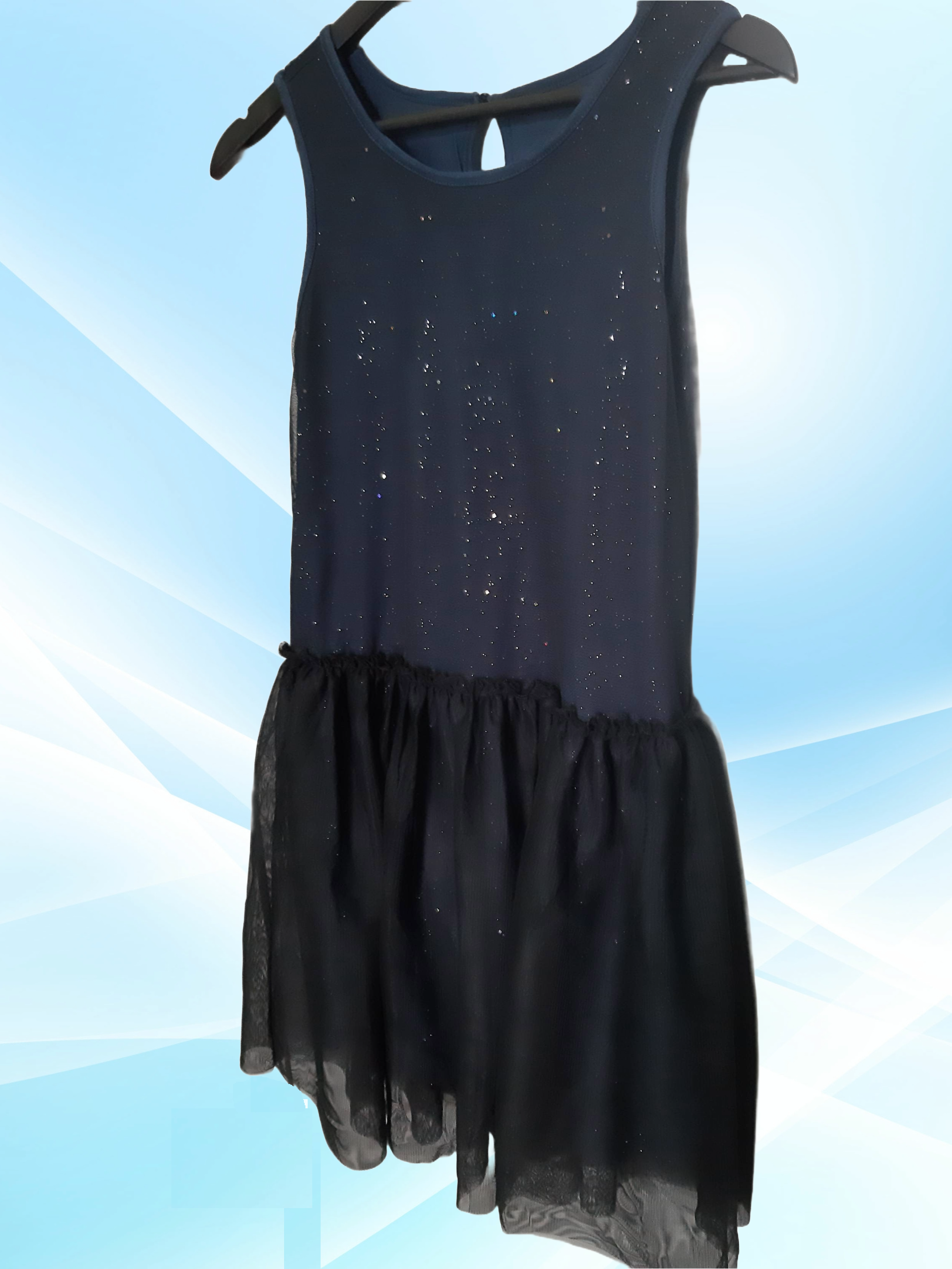 Children's elegant dress with jersey and tulle, dark blue 