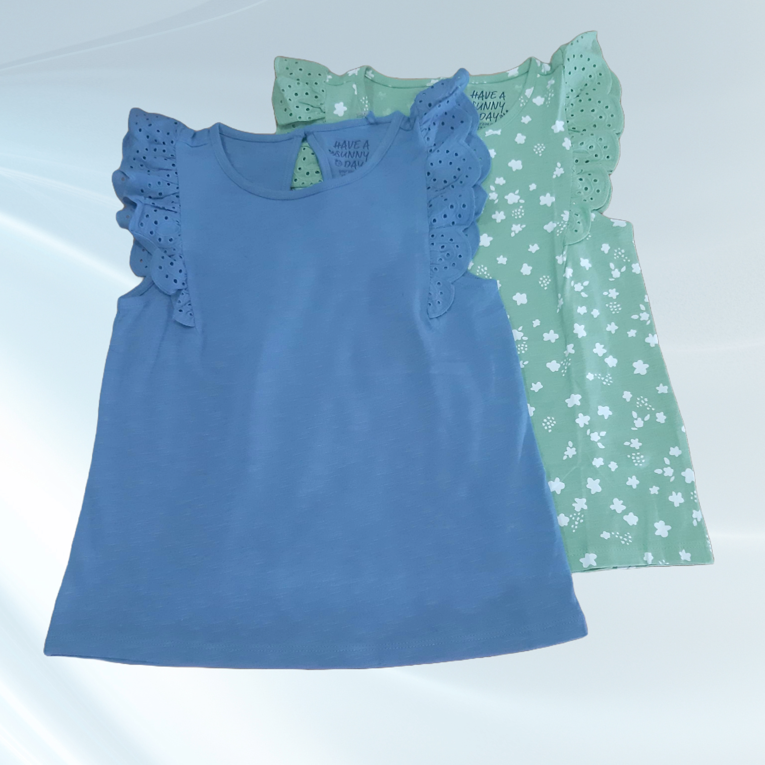 Set of 2 organic cotton children's t-shirts, blue and green 