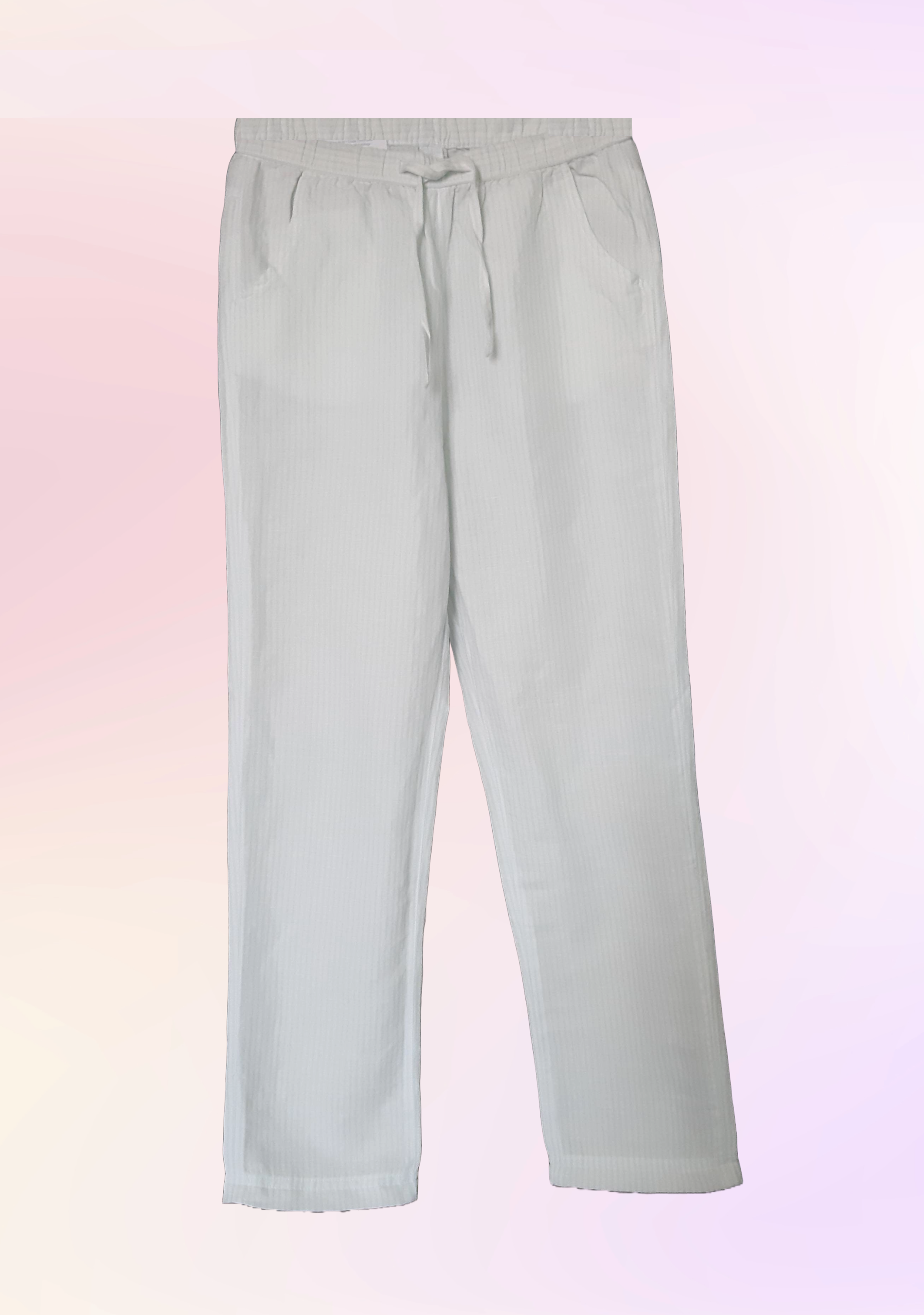 Children's linen and cotton pants for girls, white 