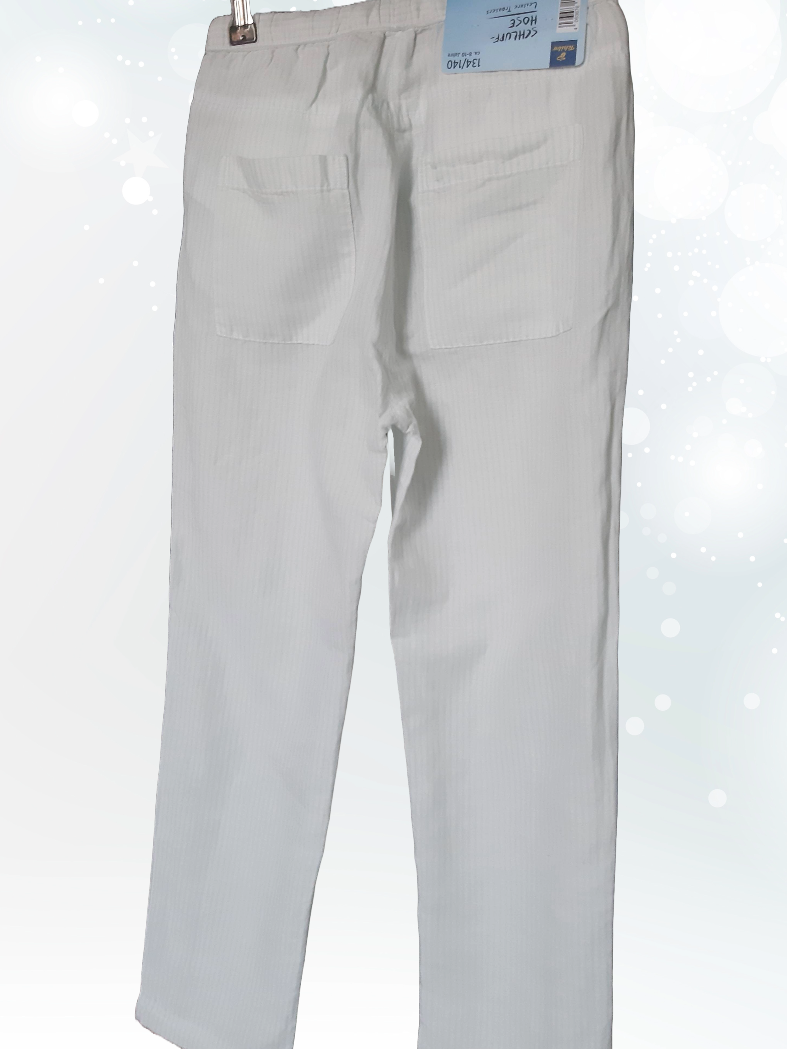 Children's linen and cotton pants for girls, white 